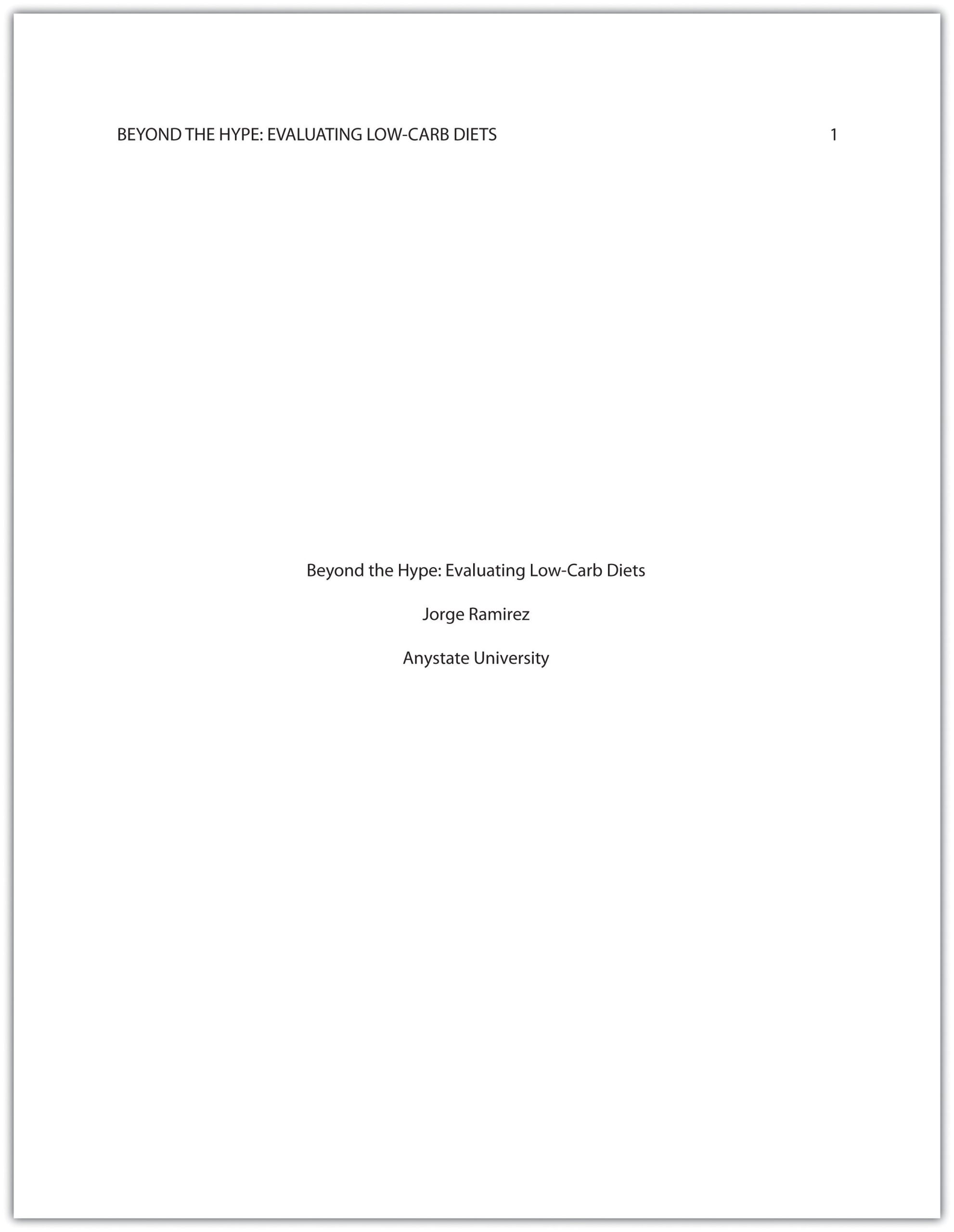 A Cover Page for the Paper: Beyohd the Hype: Evaluating Low-Carb Diets