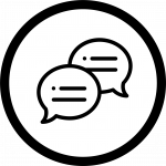 Conversation icon showing two speech bubbles with writing