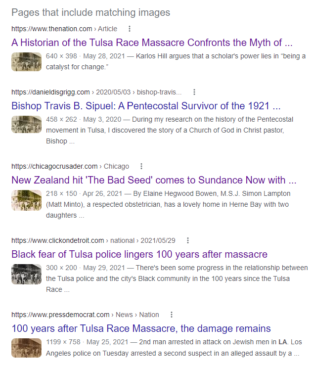 Tulsa Race Massacre photo reverse search results