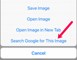 Touching and holding on an image in Chrome on a smartphone gives a menu option to &quot;Search Google for This Image&quot;