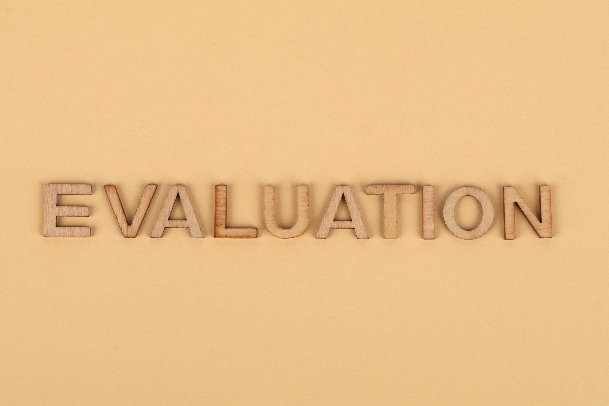 Letters spelling out evaluation