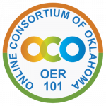 Round image of badge displaying OER 101 type from Online Consortium of Oklahoma