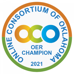 Round OER Champion 2021 digital badge from OCO