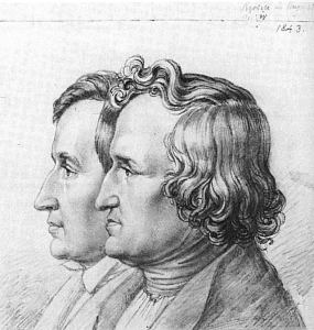grayscale sketch of Jacob und Wilhelm Grimm