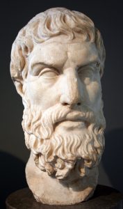 photograph of a marble bust of Epicurus