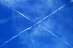 Crossing Plane Fog Trail in Sky from Pexels