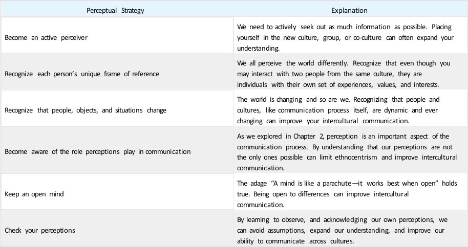 Table 3.4.1 Perceptual Strategies for Success