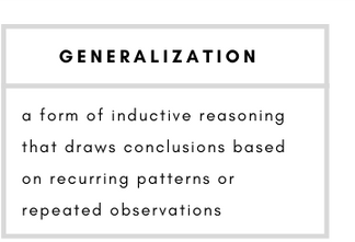 Generalization– a form of inductive reasoning that draws conclusions based on recurring patterns or repeated observations.