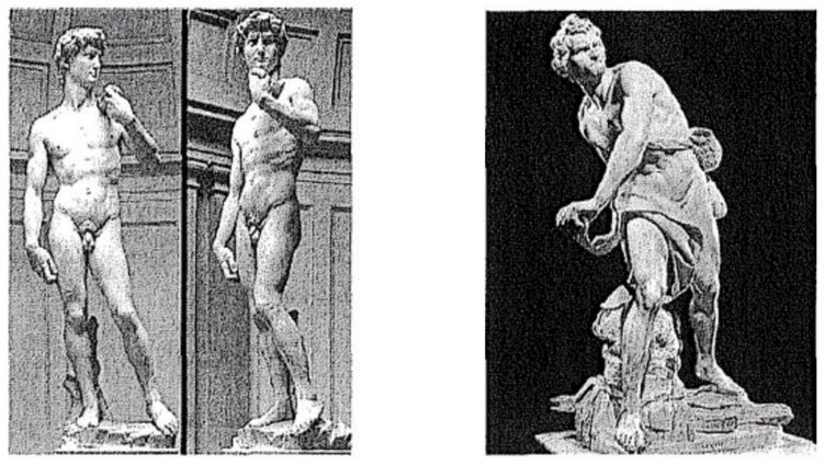 images of Michelangelo’s David and Bernini's David side by side