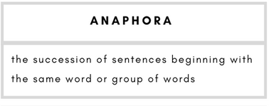 Anaphora– the succession of sentences beginning with the same word or group of words.