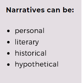 narrative can be: personal, literary, historical, hypothetical