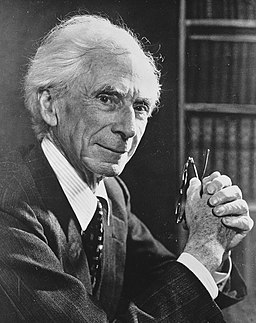 Black and white photo of Russell in 1957