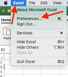Excel for Mac Preferences