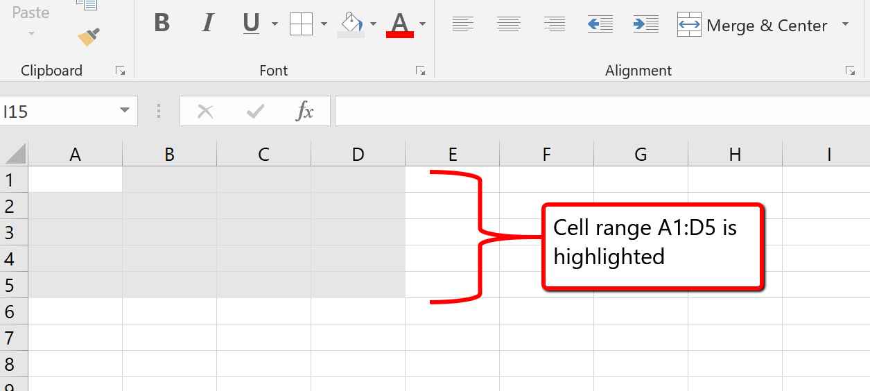 Cell range A1:D5 is highlighted. Multiple worksheet tabs featured at bottom. Shift F11 adds new worksheet to workbook.