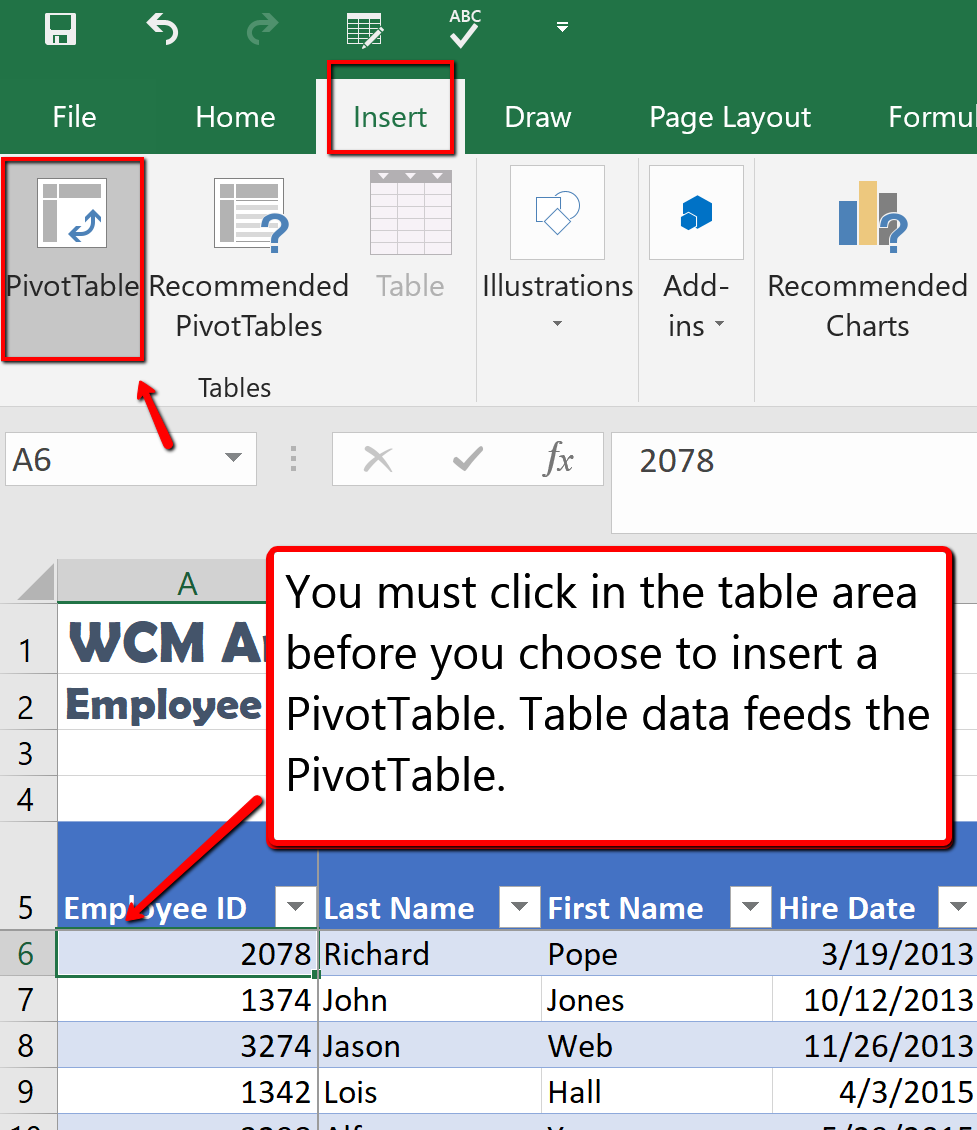 Screenshot of the Excel window displaying the Insert tab