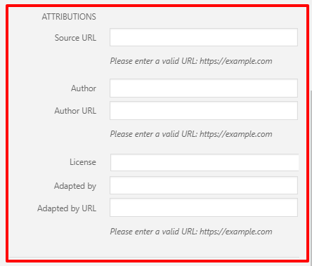 The attribution metadata fields can be filled in under ATTRIBUTIONS on the right-side of the Attachment Details window